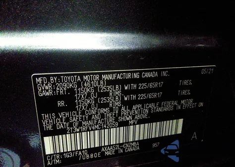 2021 Toyota Rav4 Xle из США, поврежденный, VIN 2T3W1RFV4MC142059